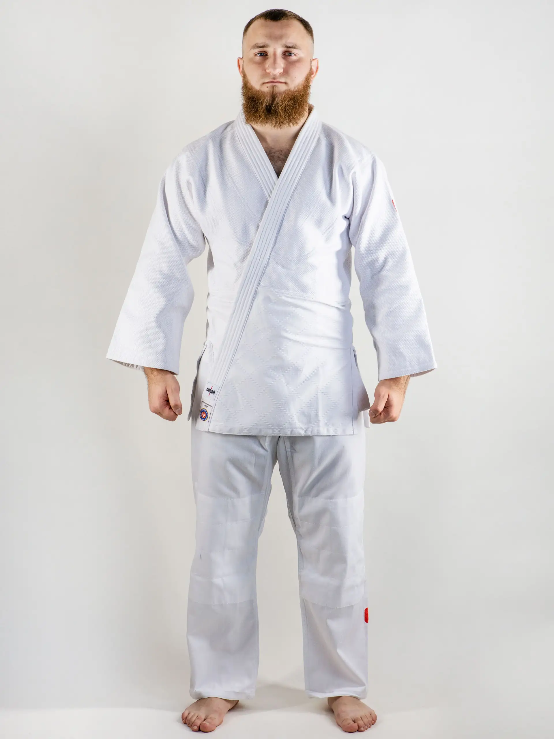 C555 Кимоно для дзюдо подростковое Clinch Judo Red FDR белое