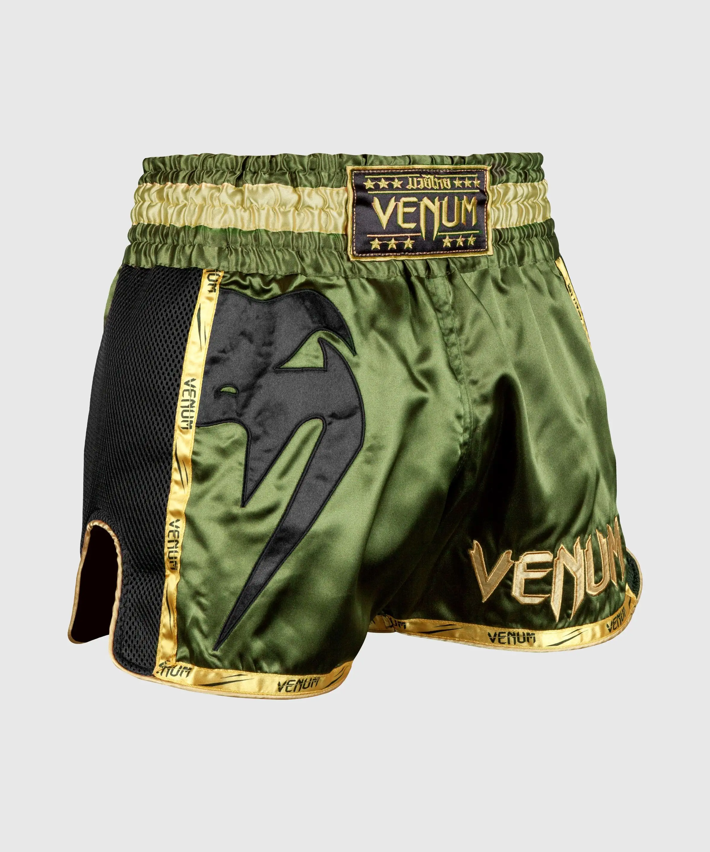 Шорты Muay Thai Venum Giant хаки с золотом