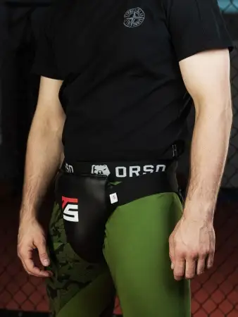 Защита паха мужская, бандаж черный Tomorrow Star с черной резинкой