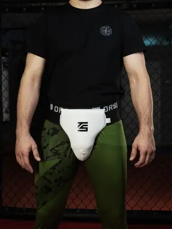 Защита паха мужская, бандаж белый Tomorrow Star с черной резинкой