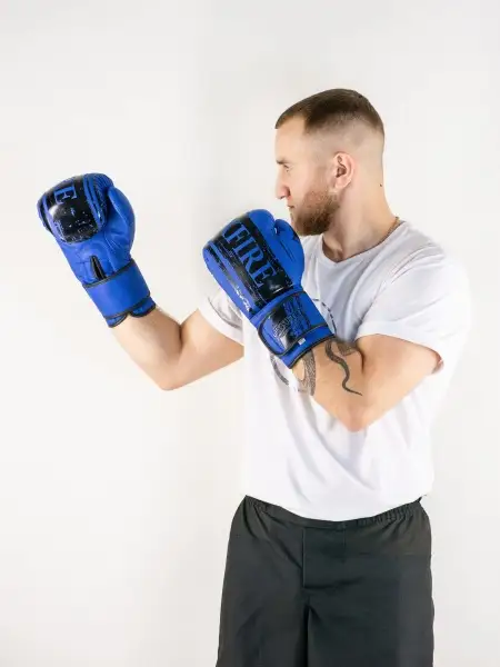 Боксерские перчатки OXXFIRE Muay Thai PRO, PVC,  синий/черный