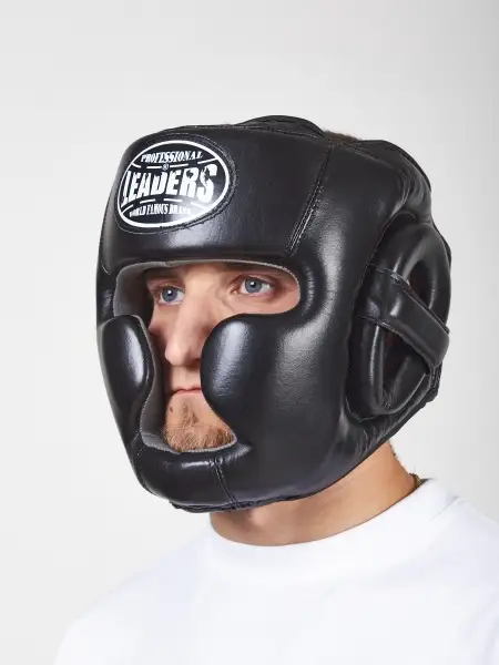 Шлем боксерский LEADERS LS FULL FACE (кожа, черный)