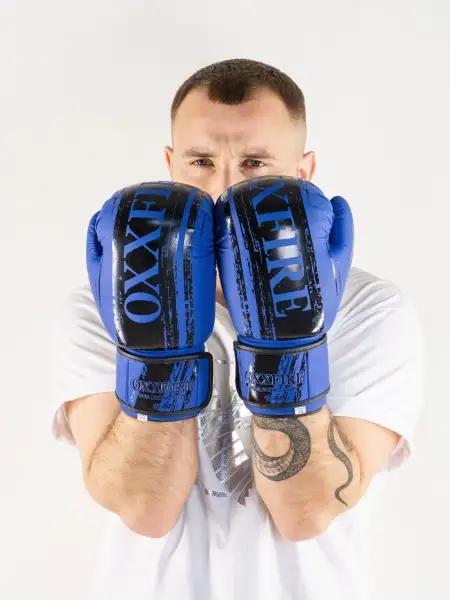 Боксерские перчатки OXXFIRE COMFORT, PVC,  синий/черный