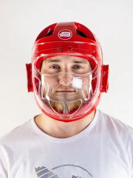 Шлем для тхэквондо с маской BoyBo красный, BHT45