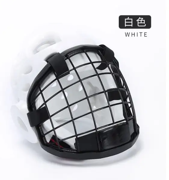 Шлем с металлической решеткой для каратэ бело-черный