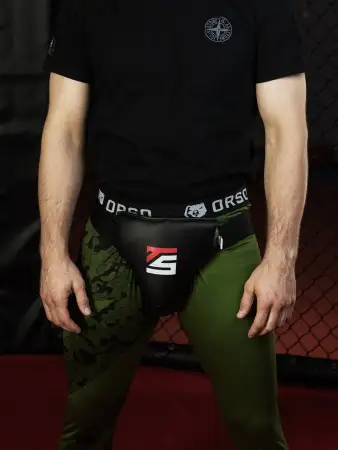 Защита паха мужская, бандаж черный Tomorrow Star с черной резинкой