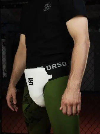 Защита паха мужская, бандаж белый Tomorrow Star с черной резинкой