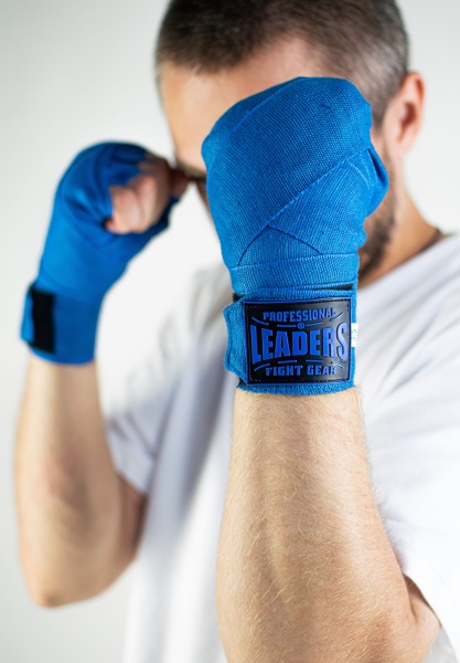 Бинты боксерские LEADERS PRO 84/16  (84% PV/16% нейлон, голубой)