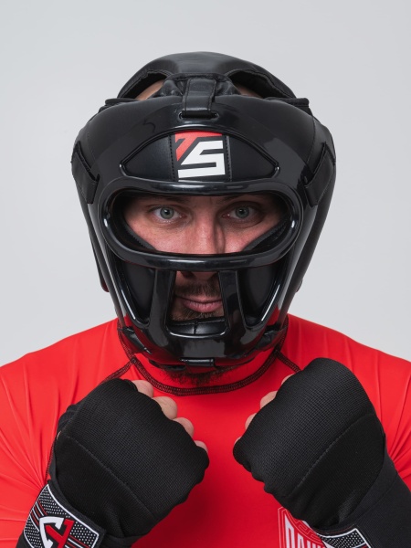 Шлем боксерский TS Sport с решеткой черный (XL)