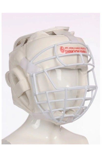 Шлем с металлической решеткой (каратэ, киокушинкай)  белый