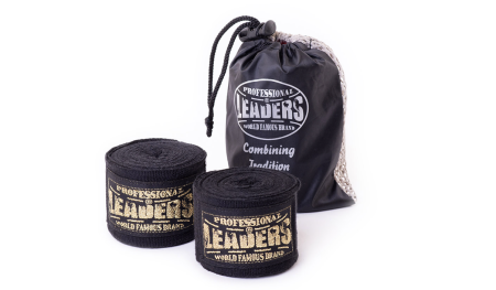 Бинты боксерские LEADERS Semi elastic   (50% хлопок/50% эластан, черный)