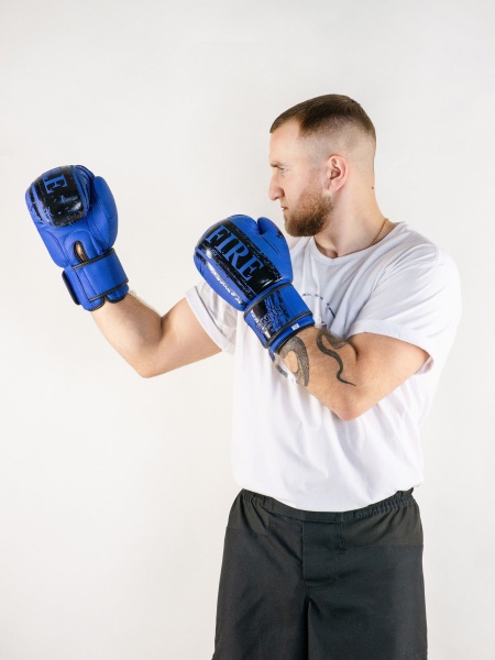 Боксерские перчатки OXXFIRE COMFORT, PVC,  синий/черный