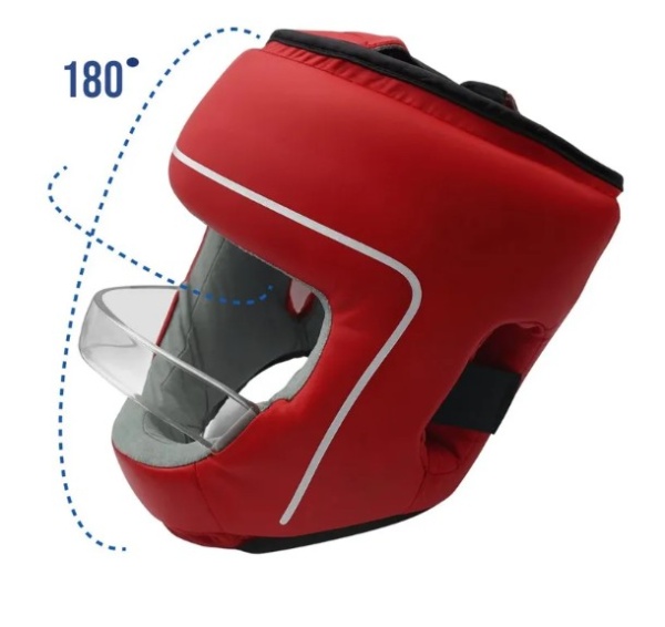 Шлем для бокса с защитной планкой для носа и скул Красный
