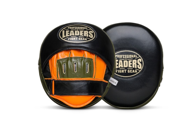 Лапы тренерские LEADERS MID-AIR HYPER BK/OR/OLV (ONE, кожа, черный/оранжевый/оливковый)