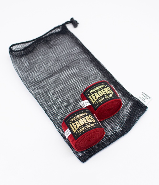 Бинты боксерские LEADERS Semi elastic 50% хлопок/50% эластан, красный)