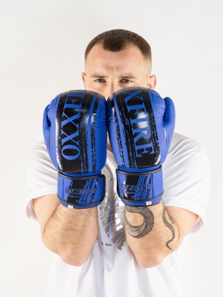 Боксерские перчатки OXXFIRE COMFORT, PVC,  синий/черный