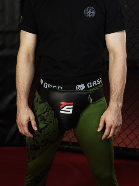 Защита паха мужская, бандаж черный Tomorrow Star с черной резинкой