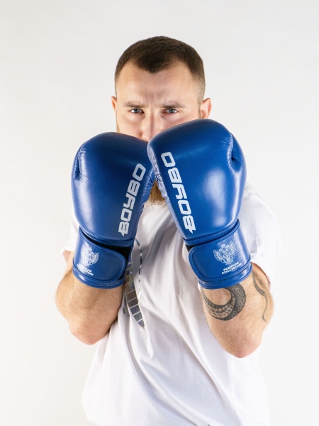 Перчатки боксерские BoyBo TITAN, IB-23-1, кожа (одобрены ФБР), синий