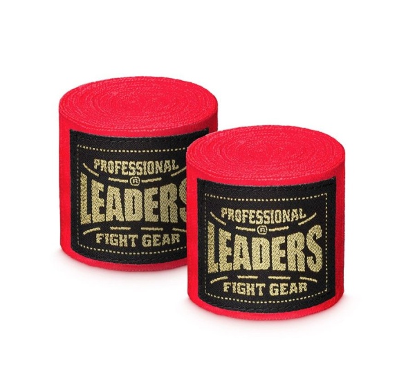Бинты боксерские LEADERS Semi elastic 50% хлопок/50% эластан, красный)
