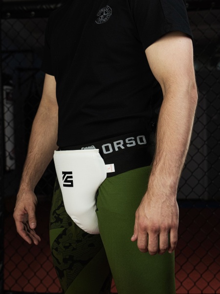 Защита паха мужская, бандаж белый Tomorrow Star с черной резинкой