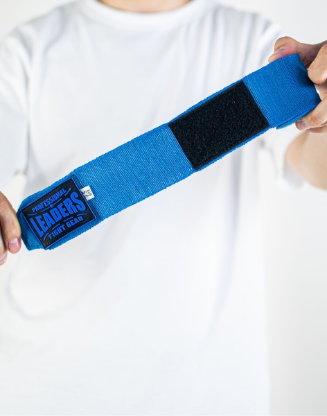 Бинты боксерские LEADERS PRO 84/16  (84% PV/16% нейлон, голубой)